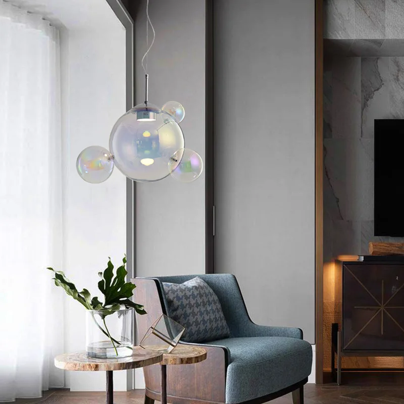 

Creative kids Room Chandeliers Modern Led Bubble Glass Hanging Lighting Living Room Bedroom High-pressure Tri-color Light