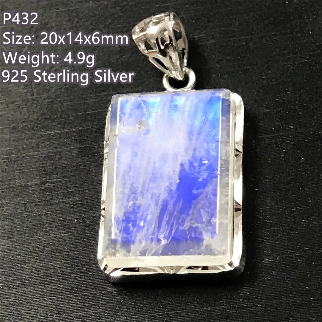 

Top Natural Blue Light Moonstone Pendant Silver Sterling For Women Man Crystal 20x14x6mm Beads Healing Luck Stone Jewelry AAAAA