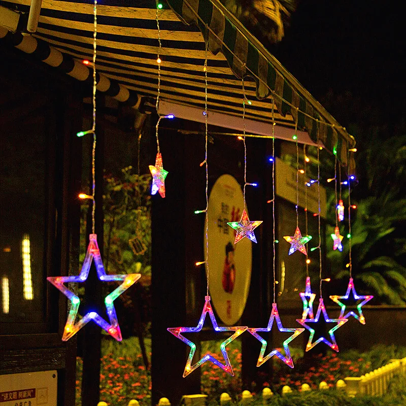 

Solar Outdoor LED Fairy Lights Moon Star Curtain Light Christmas New Year Decoration for Home Garden Street Patio Waterproof