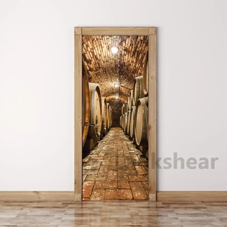 

Decal PVC Waterproof Wine Cellar Home Decor France Art 3D Print Sticker Self Adhesive Picture Diy Paper For Bedroom Door Sticker