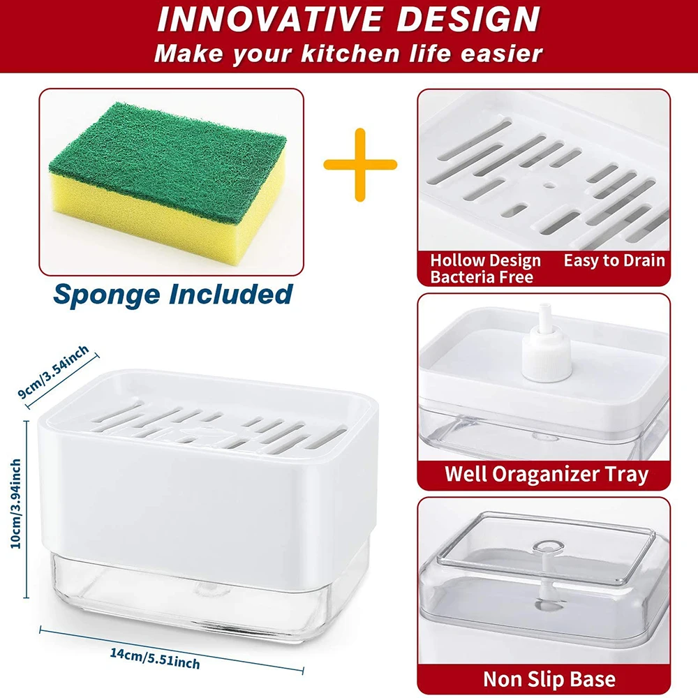 

Kitchen Dishwashing Liquid Press Outlet Box Dish Cleaning Washing Brush Automatic Liquid Outlet Boxs Sponge Brush Fast Delivery