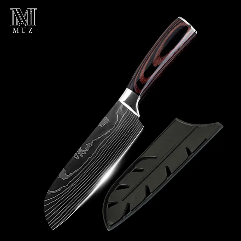 5 inch Santoku knife Нержавеющая сталь, высокое качество, 8 дюймов, нож шеф-повара, лазерный дамасский сантоку, кухонные ножи, острый Кливер, нож для нарезки, подарок - Цвет: 5 inch Santoku knife