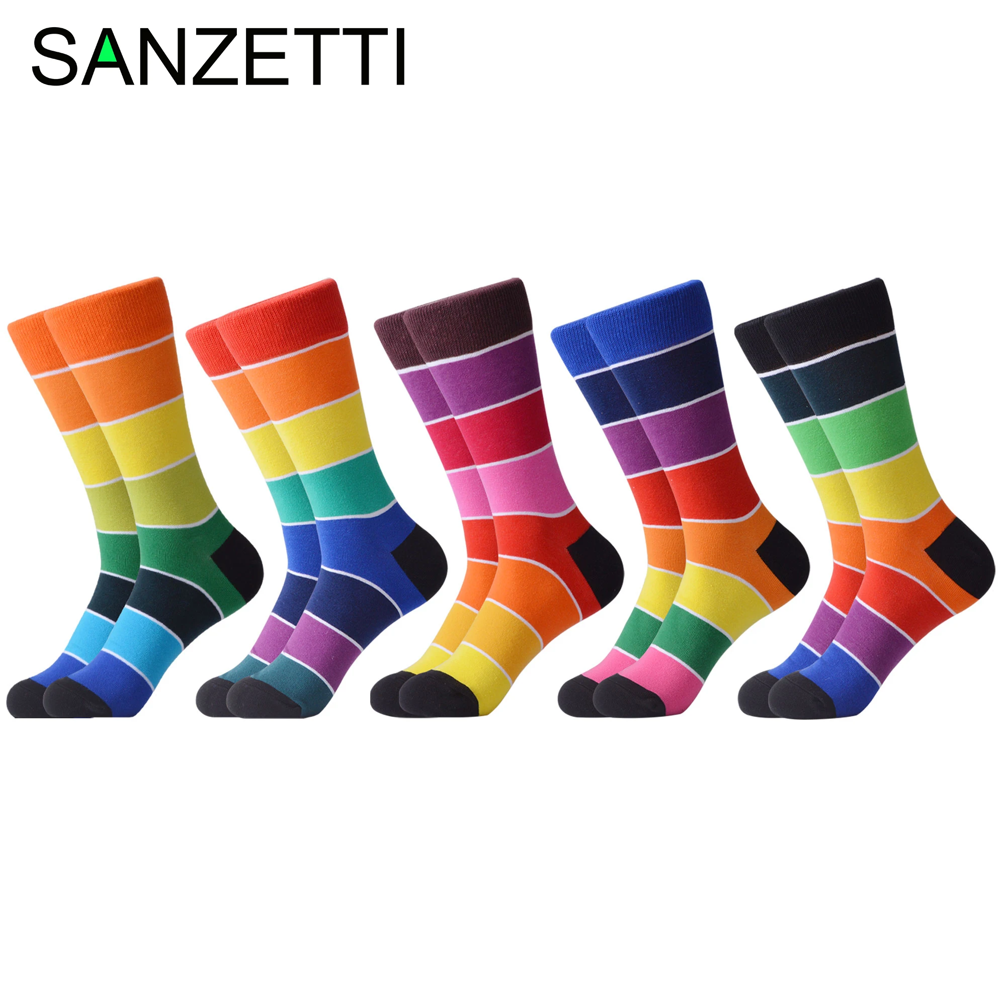 SANZETTI 5 пар/партия новинка радужные носки для мужчин и женщин унисекс счастливые