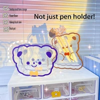 kawaii acrylic transparent pen holder desktop organizer ins new bear bunny pencil box office stationery cosmetics storage box