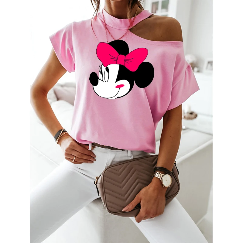 

Mickey Mouse Sexy Tshirt Girls Summer Tee Tops Casual Off Shoulder Tshirts Short Sleeve Street Style Harajuku Camisetas De Mujer