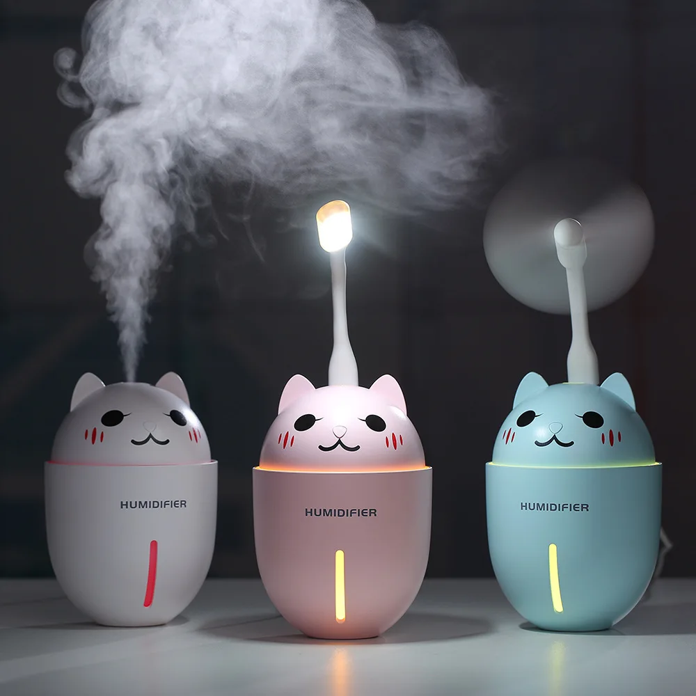 320ml Fashion Summer Portable USB Cute Pet 3 in 1 Humidifier New Cartoon Cat Mini Humidifier with LED Light
