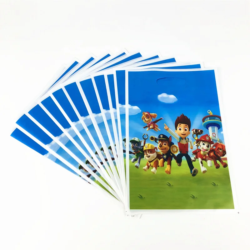 gift bags-10pcs «Щенячий патруль» тематическая Одежда для мальчиков, подарочный набор для дня рождения, вечерние украшения, милые чашки, тарелки, одноразовые столовые приборы для малышей - Цвет: gift bags-10pcs