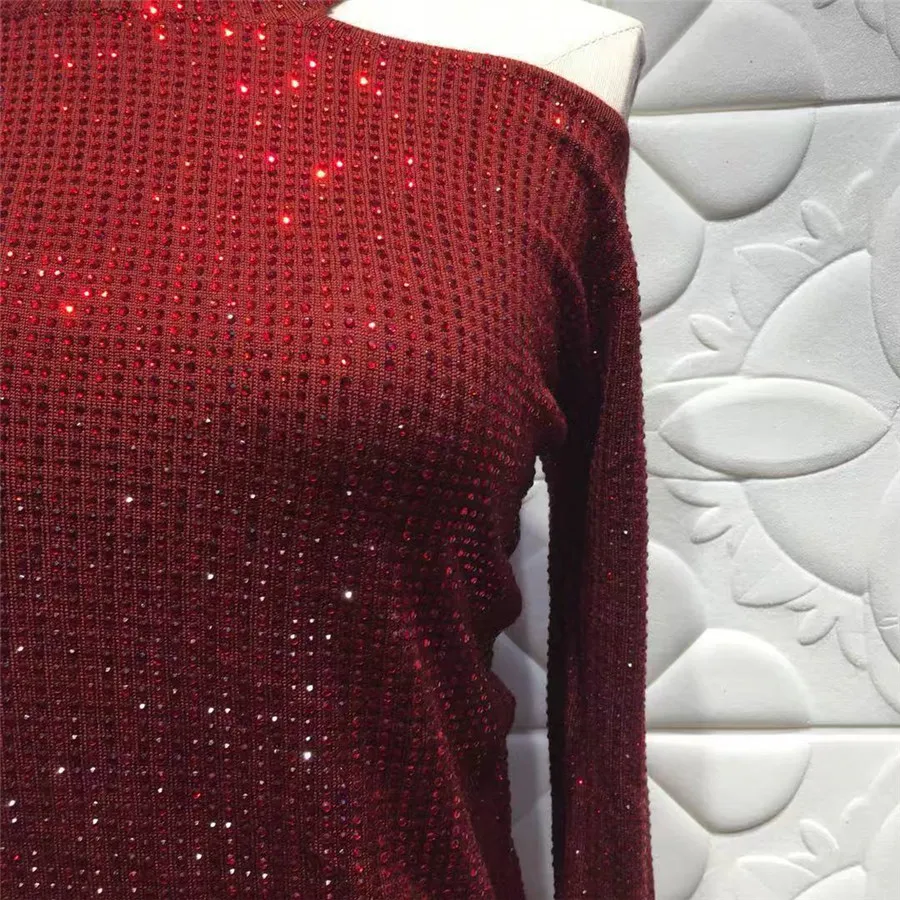 New Women Fashion Sweater Jumper Long Sleeve Diamond Pattern Red Jumper Sweater Winter Women Sweater O-neck Tops Sweaters
