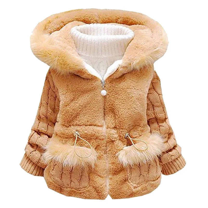 Khaki LOOZYKIT/Новинка г.; зимняя теплая одежда для маленьких девочек; хлопковое пальто; пышная теплая куртка; зимний комбинезон; детская куртка с меховым капюшоном - Цвет: Khaki