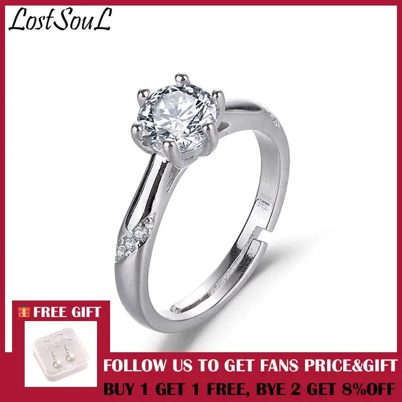 

Женское кольцо из серебра 925 пробы, с круглым кристаллом циркония