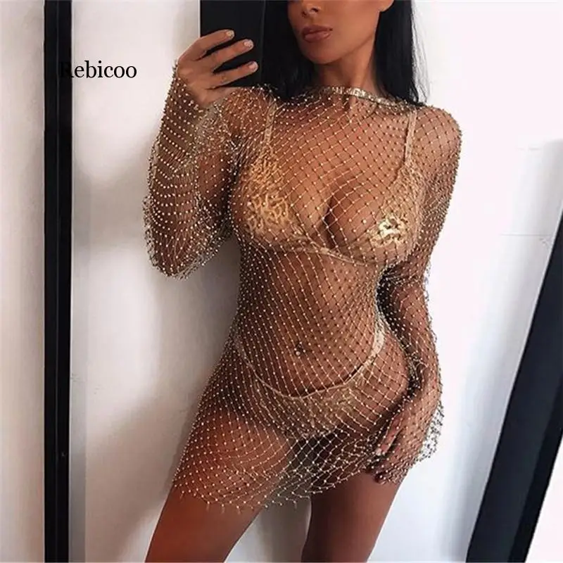 Блестящее клетчатое ажурное платье стразы женское сексуальное прозрачное