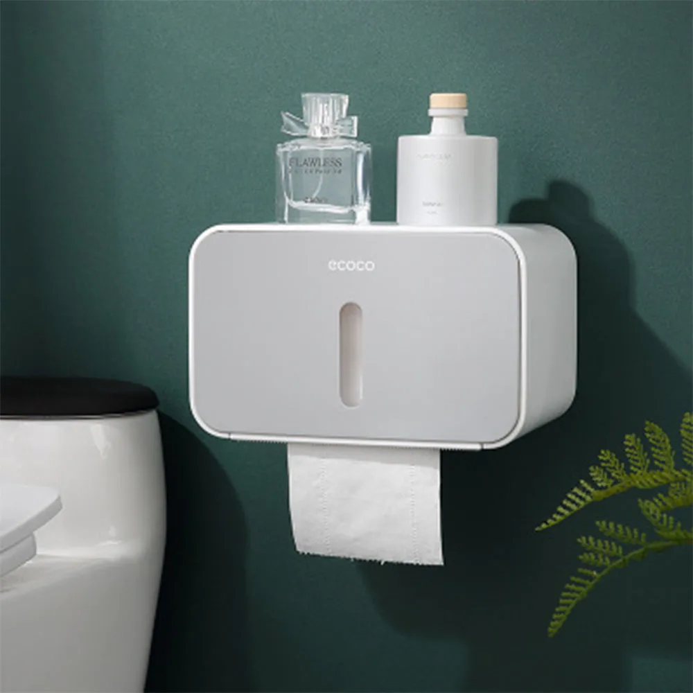 

Toilet Paper Holder Towel Wall Mounted Storage Box Bathroom Accessories Tray Roll Tube Punch-Free Double-Layer