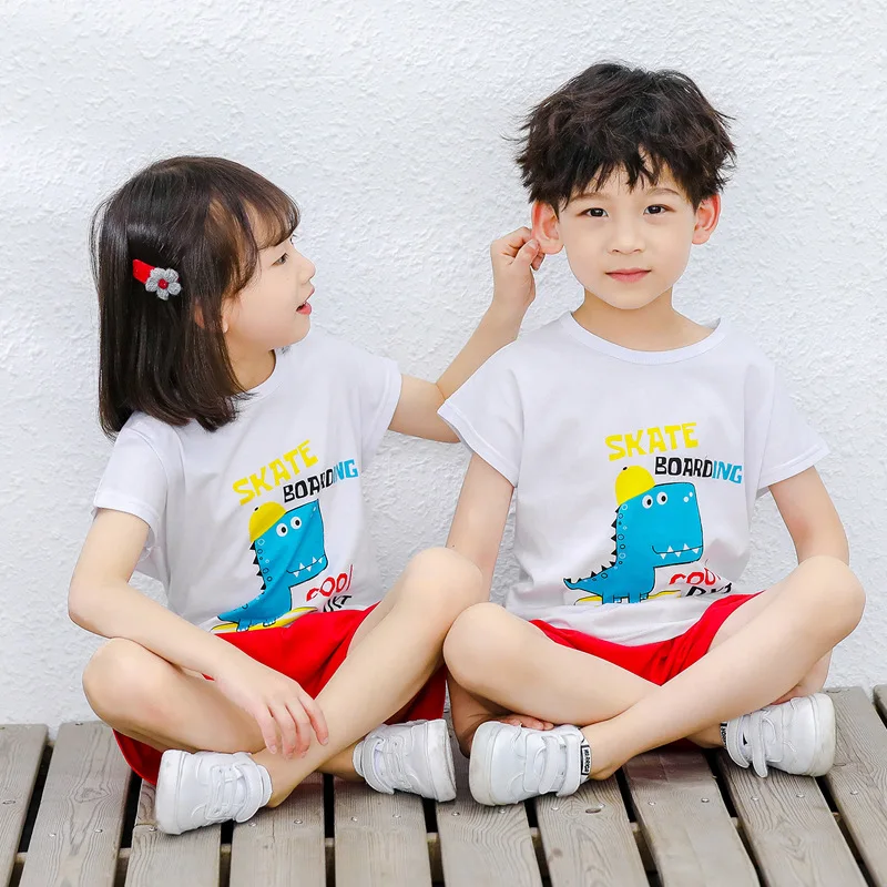 Детский набор пижам для мальчиков Милая футболка с коротким рукавом и круглым