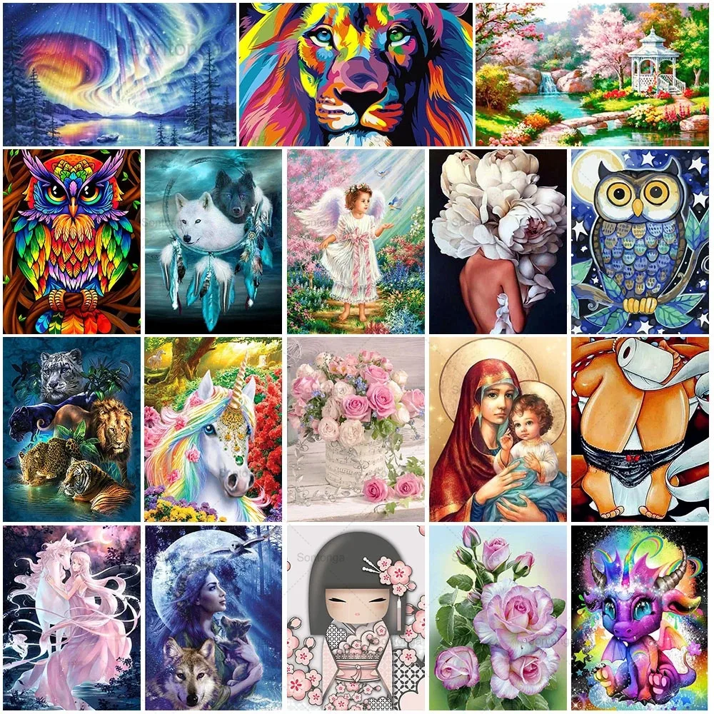 

Sontonga Diy Diamond Painting Cross Ctitch Kits Mosaic Embroidery Landscape Animals Cartoon Flowers Religion Portrait Hot Sales