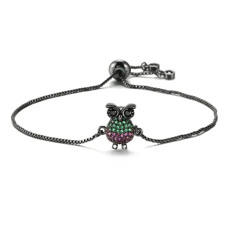 NEWBUY Trendy Blue Color Rope Life Tree Bracelet Cubic Zirconia Inlay Gold Color Owl Charm Bracelets For Women Girl Dropship - Окраска металла: NBSL383