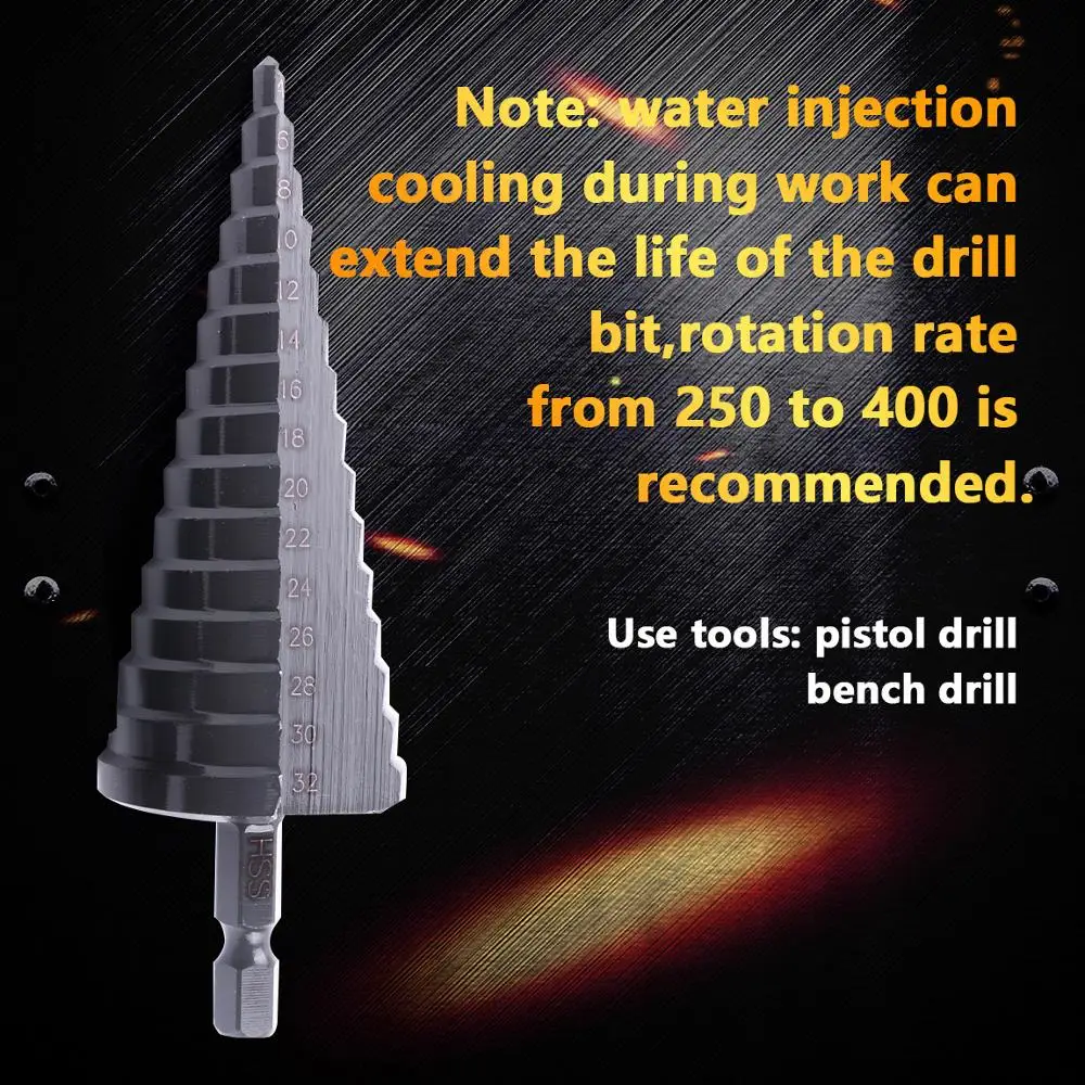 1 Pcs 6mm Shank HSS Nitride Black Stepped Drills 4-12/20/32mm Straight Groove Cone Drill Bit For Metal Wood Plastics Drilling |