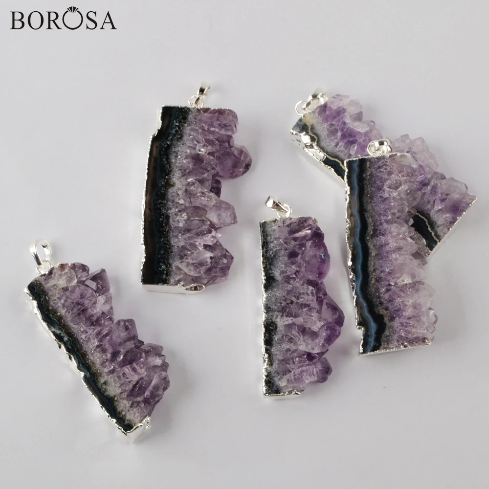 5/10 шт. подвески серебряного цвета в виде досок аметиста|Ожерелья с подвеской| |