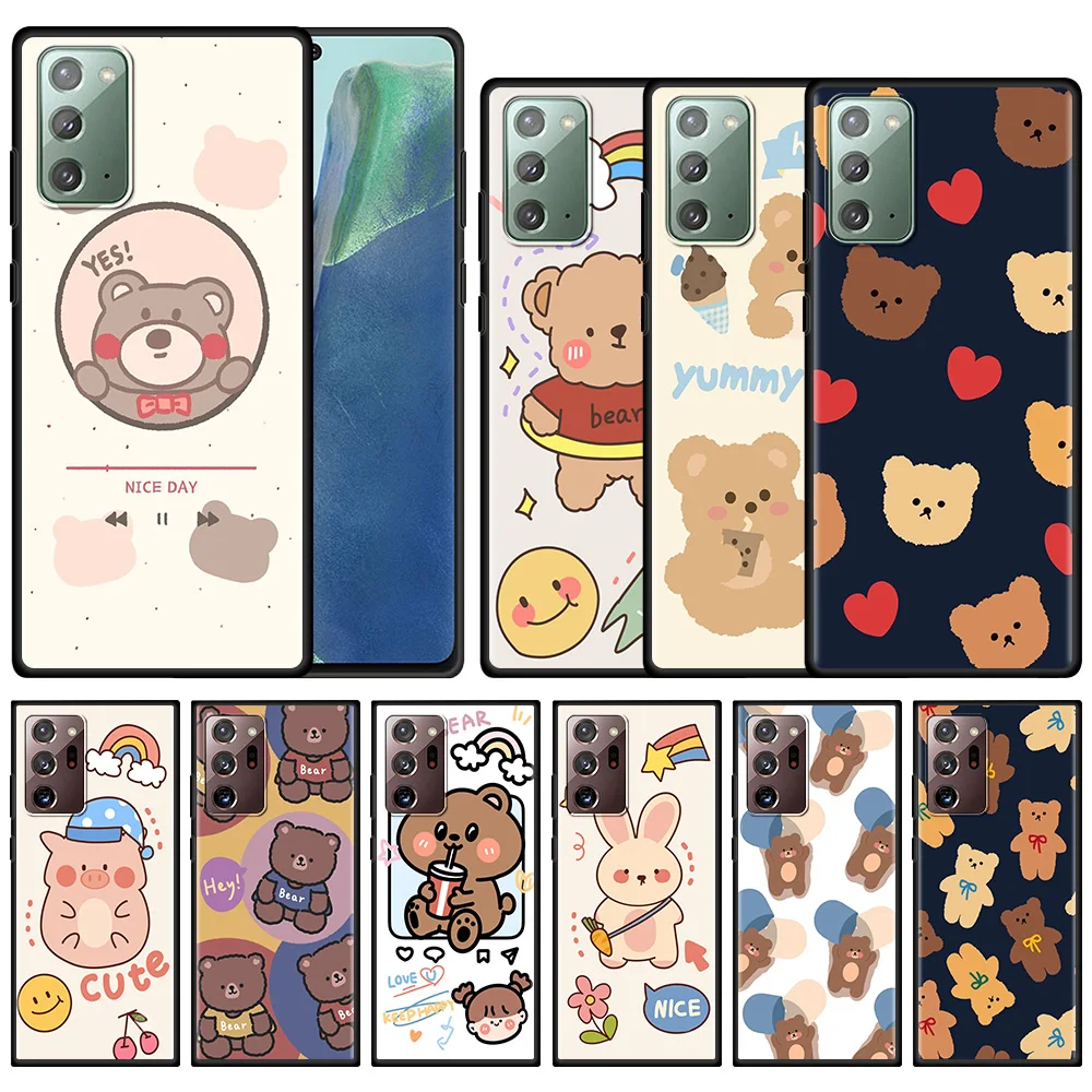 

Phone Case For Samsung Galaxy Note 20 Ultra 10 5G Plus Lite 9 8 Fitted Capa Silicone Black Fundas Lovely Cartoon Bear