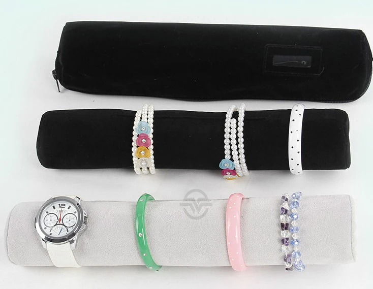 

Portable Black Grey Velvet Bracelet Watch Display Anklet Chain Hair Accessory Jewelry Organizer Pouch Holder Show Case