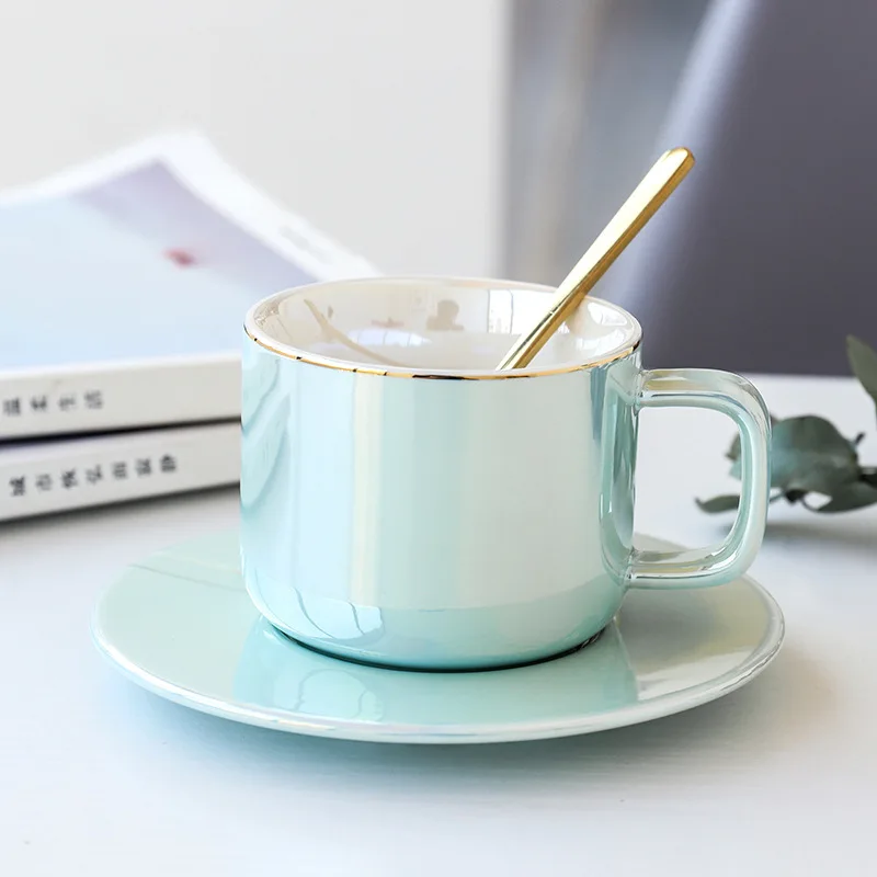 

Simple ceramic coffee cup set restaurant office white collar flower tea