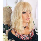 Причудливые W 12 дюймов короткие волнистые парики синтетический парик для женщин с челкой оранжевый смешанный блондинка Жаростойкие накладные волосы