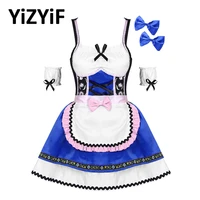 women oktoberfest beer dirndl costume waitress maid outfit carnival cosplay party embroidered ruffle dress apron sleeves bowknot