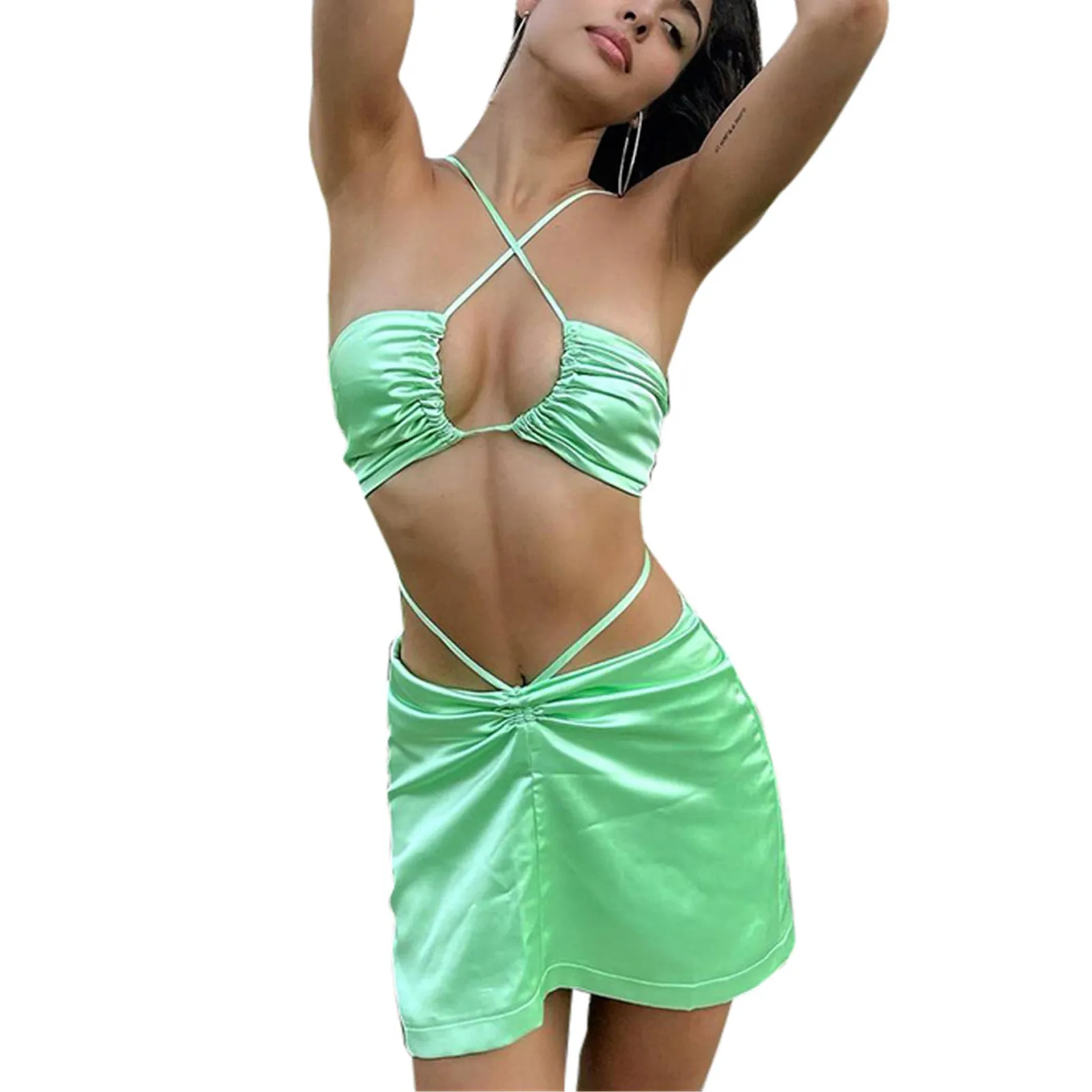 

Women Summer Swimwear Sexy Solid Push Up High Cut Lace Up Halter Bikini Set TWO Piece Swimsuit for ladies купальник женский #G