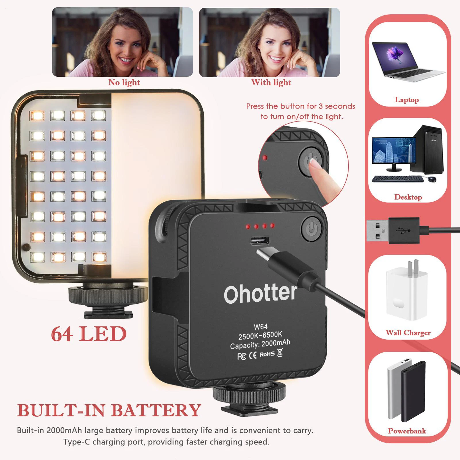 구매 노트북 휴대 전화 카메라 LED 필 라이트 램프 클립 삼각대, 휴대용 조정 가능한 화상 회의 원격 작업 충전식 저렴한 노트북 휴대 전화 카메라 LED 필 라이트 램프 클립 삼각대, 휴대용 조정 가능한 화상 회의 원격 작업 충전식