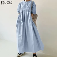 women solid irregular robe 2021 summer short sleeve maxi dress casual a line dresses zanzea fashion losse sundress