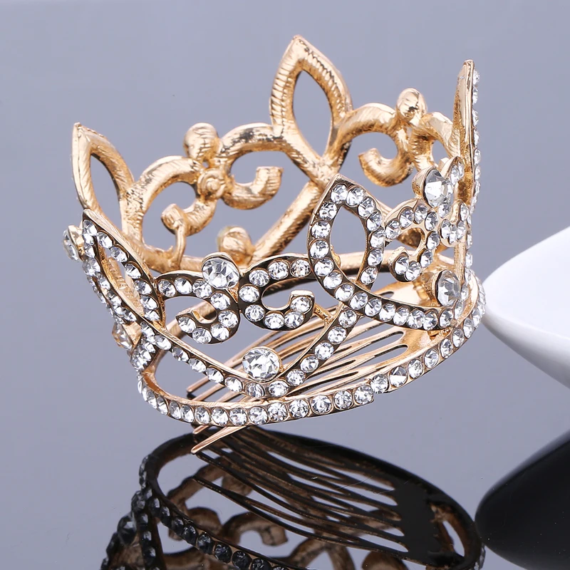 model 14 gold TDQUEEN, круглые свадебные диадемы и короны, покрытые серебром и золотом, свадебные аксессуары для волос для женщин - Окраска металла: model 14 gold