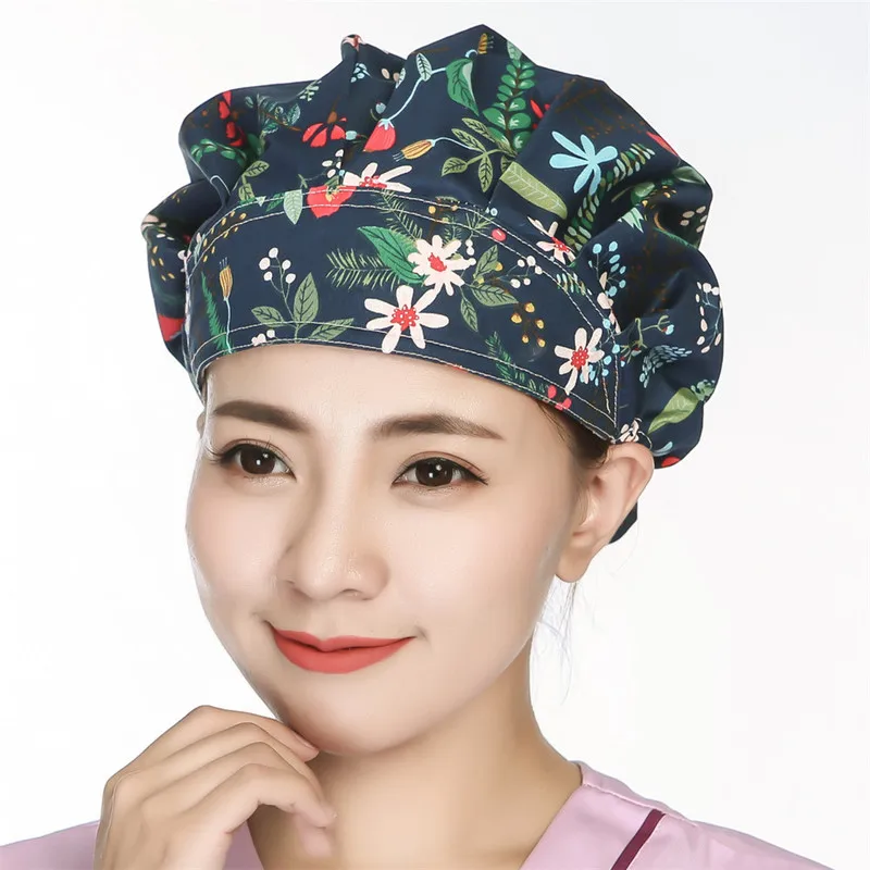 Женские шапки скрабы с мультяшным цветочным принтом регулируемые на голову