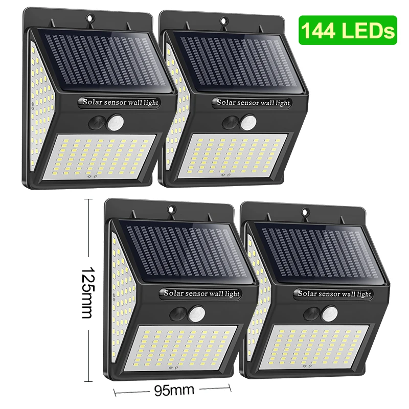 

144 100 LED Solar Light Outdoor Solar Lamp PIR Motion Sensor Solar Powered Sunlight Street Light for Garden Decoration