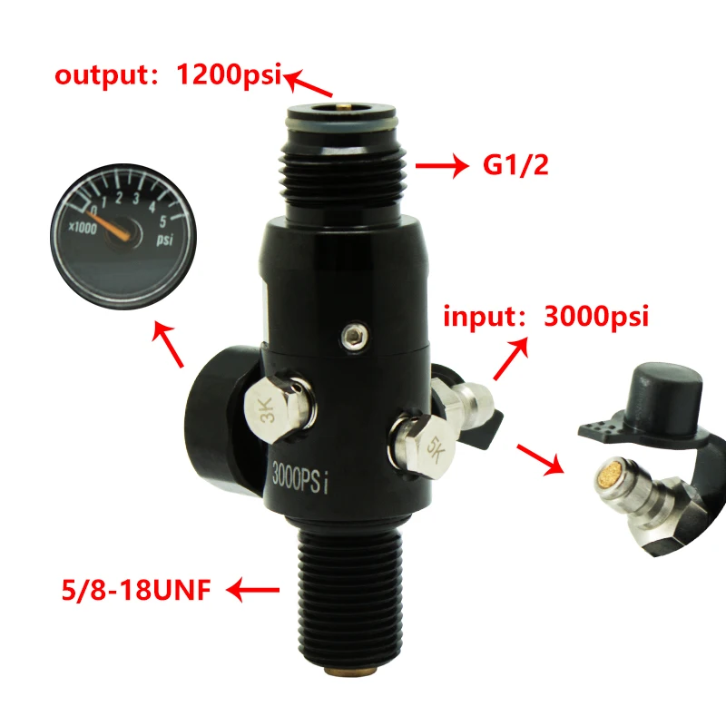 Резьба 5/8-18UNF 3000psi цилиндр для пейнтбола регулятор бака из давления 800psi 1200psi - Цвет: 1200psi