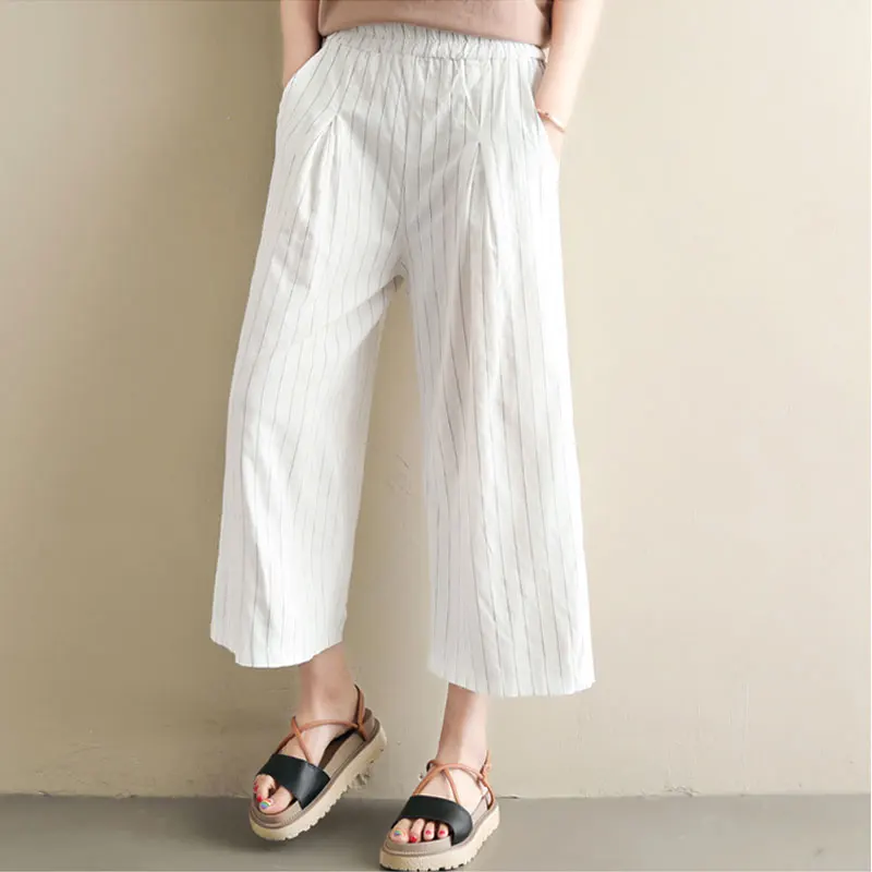 

Летние хлопковые трусики ramie в полоску, льняные брюки больших размеров, девять минут штанов, брюки haroun с широкими штанинами