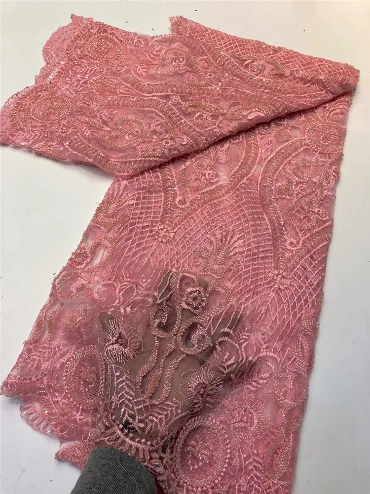 

Новейшая розовая африканская кружевная ткань высокого качества, нигерийский французский тюль, кружевная ткань с вышивкой для женщин FZ1133