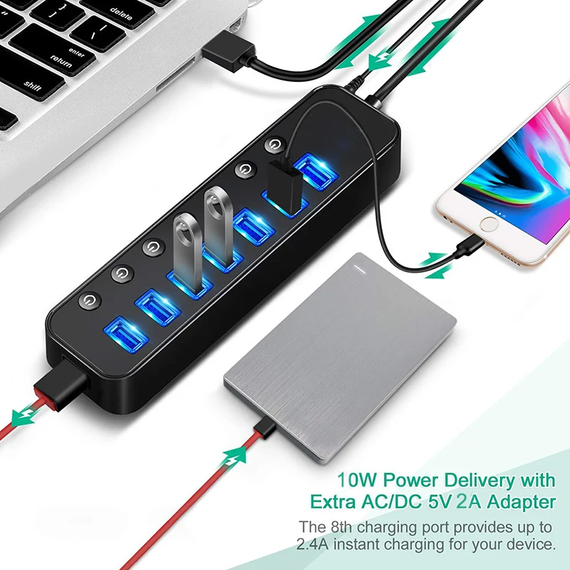 USB HUB 3 0 4/7 Порты концентратор с зарядным и разъёмы hab высокое Скорость 5 Гбит/с 5V2A