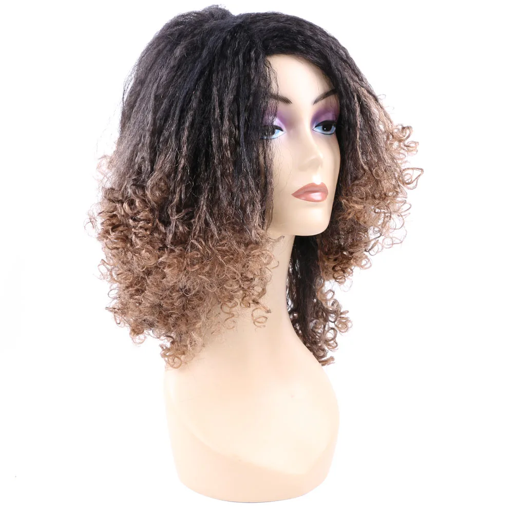 

Yaki Hiar Wig Kinky Straight Fades to Kinky Curly Wigs for Balck Women Cosplay Synthetic Wigs T27 Ombre Black Light Brown Colors