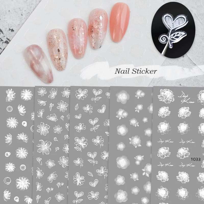 

Flower Relief Gradient White Nail Sticker Beauty Hand Nail Art Decoration DIY Design Lovely Manicure Sticker