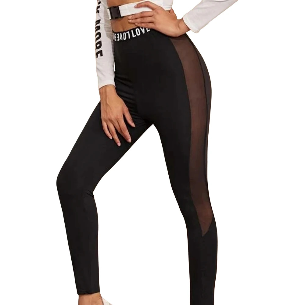 Женские Модные Черные Сетчатые леггинсы с высокой талией женские повседневные