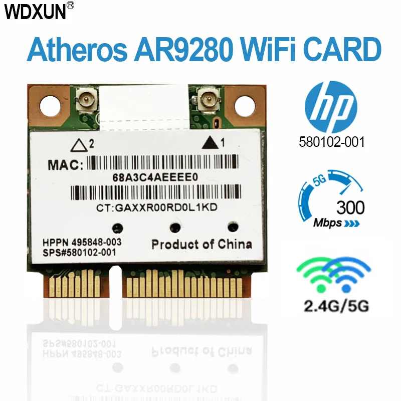 Atheros AR5BHB92 AR9280 AR5009 Двухдиапазонная 2,4G/5 ГГц 802.11a/b/g/n 300Mbp беспроводная Wi-Fi половинная мини pci-e карта