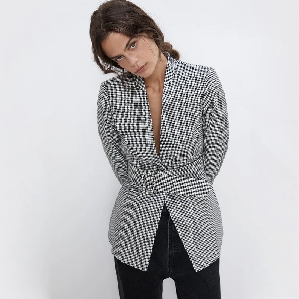 Ladyfirsy плед ZA пальто для женщин 2019 осень зима новые свободные повседневные