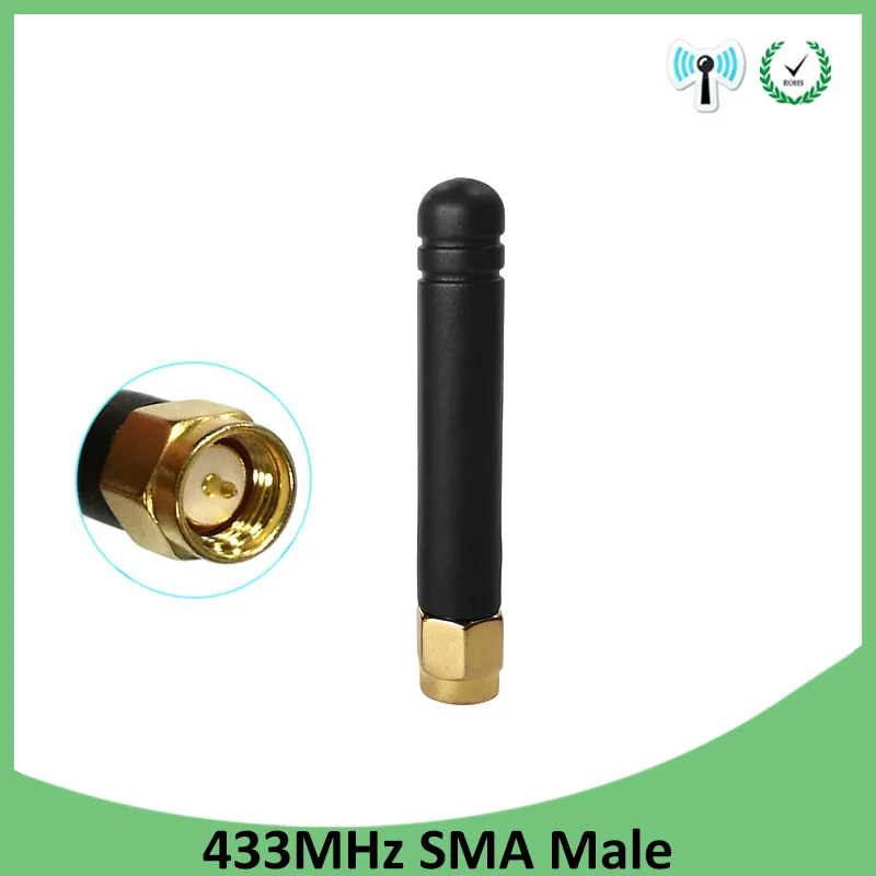 GRANDWISDOM 1-2pcs 433mhz antenna 3dbi sma male lora antene pbx iot module lorawan signal receiver antena high gain | Мобильные