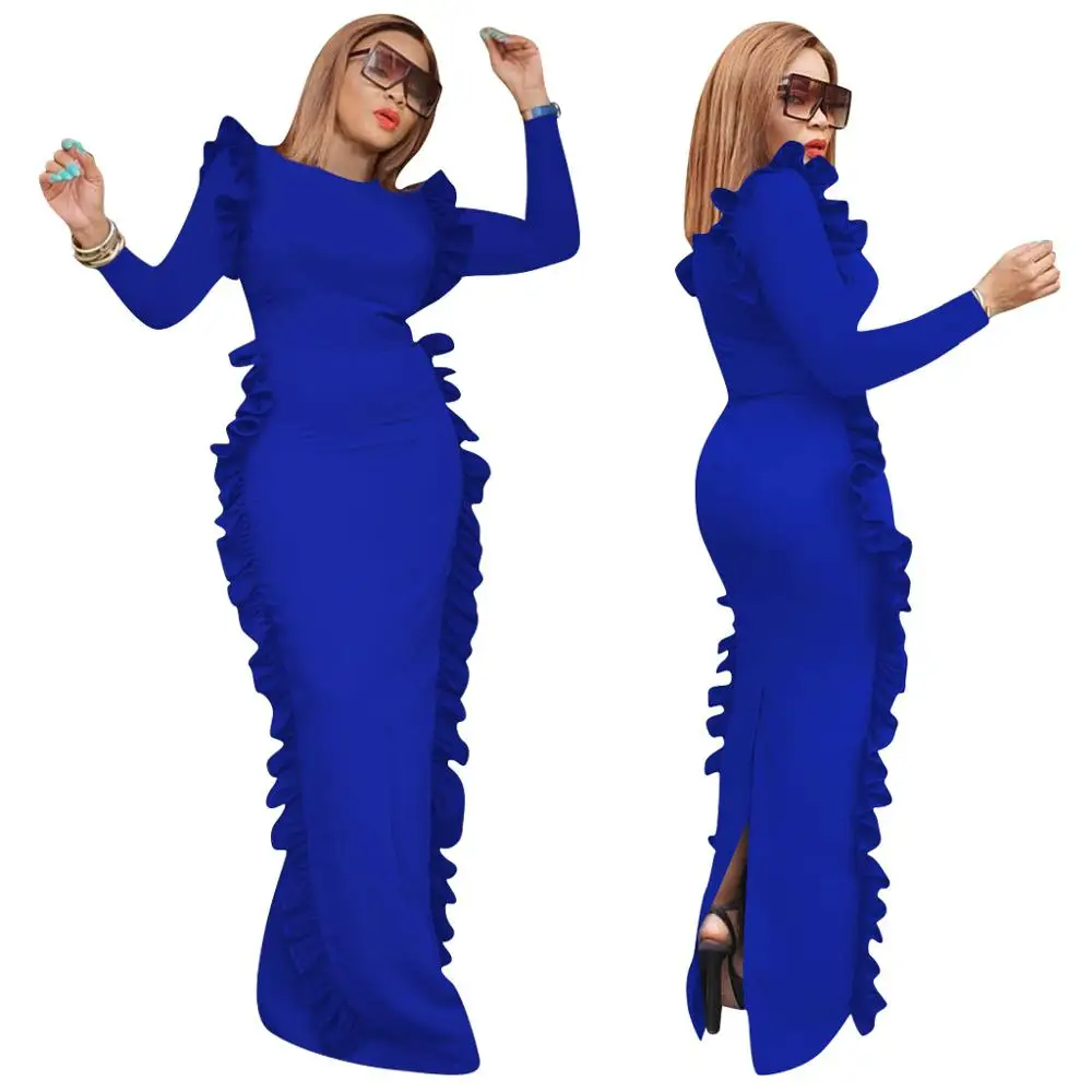 Африканские платья для женщин с оборками длинным рукавом сексуальные вечерние