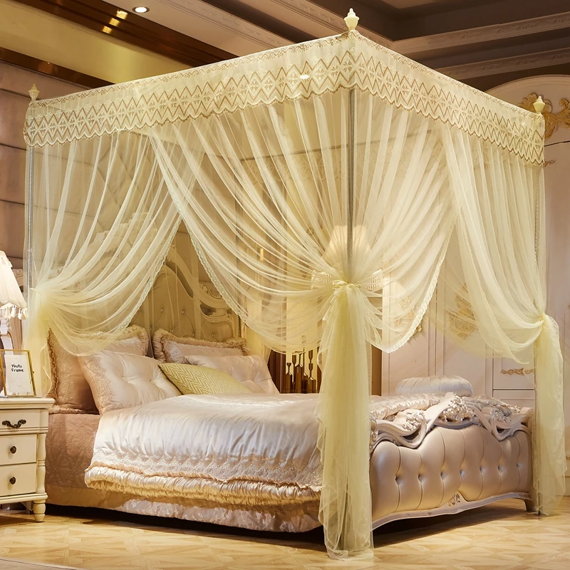 New Pink Quadrate Mosquito Net Palace Netting With Iron Tube Frame Romantic Lace Light Yellow Blue Three-Door Moustiquaire 1.8M | Дом и сад