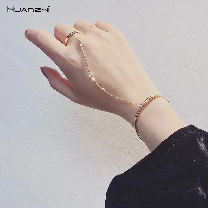 HUANZHI 2019 новый звездный цельный браслет стразы кольцо цепь длинный металлический