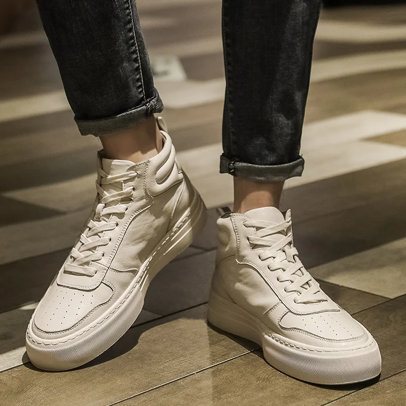 Туфли мужские из натуральной кожи высокие на шнуровке дышащие мягкие