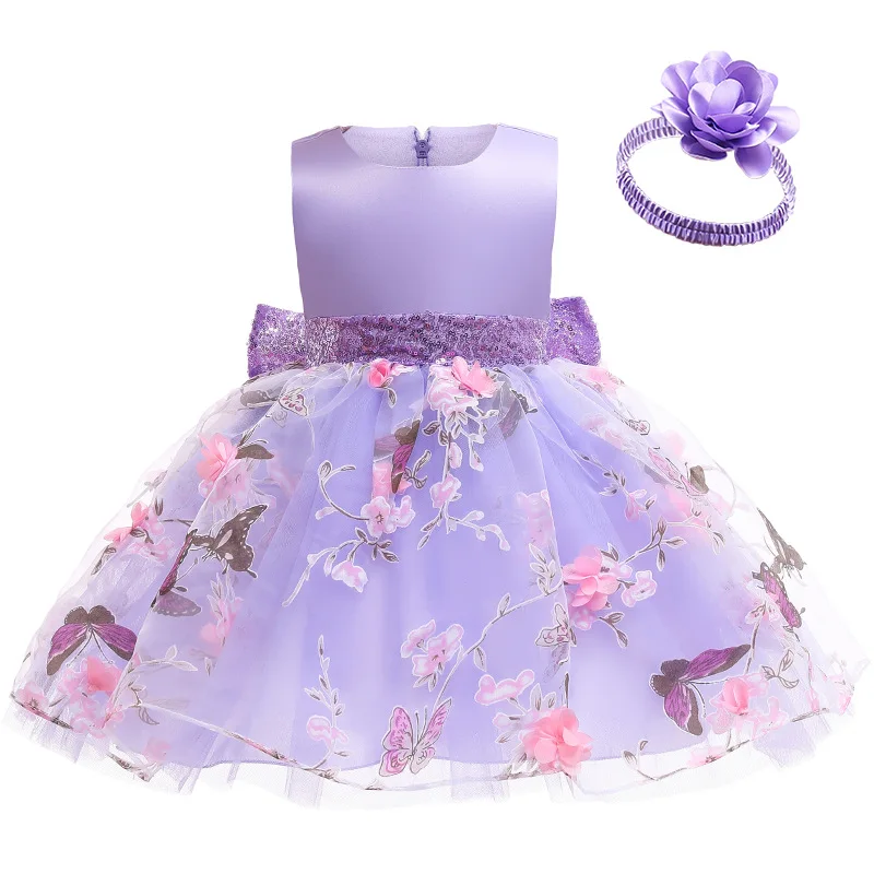 

Baby girl dress 1 year old birthday party dress flower girl wedding dress formal stage dress kids big bow gauze princess dress
