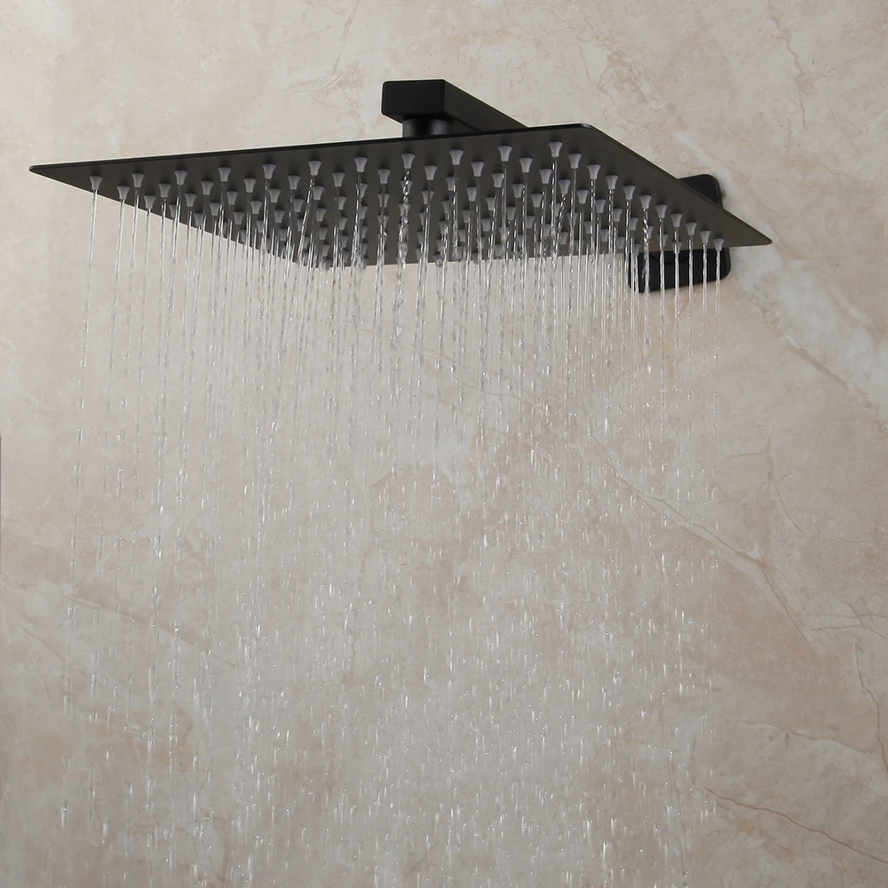 yanksmart matte black bathroom shower head with shower arm shower faucet set rainfall square shower faucets mixer water tap free global shipping