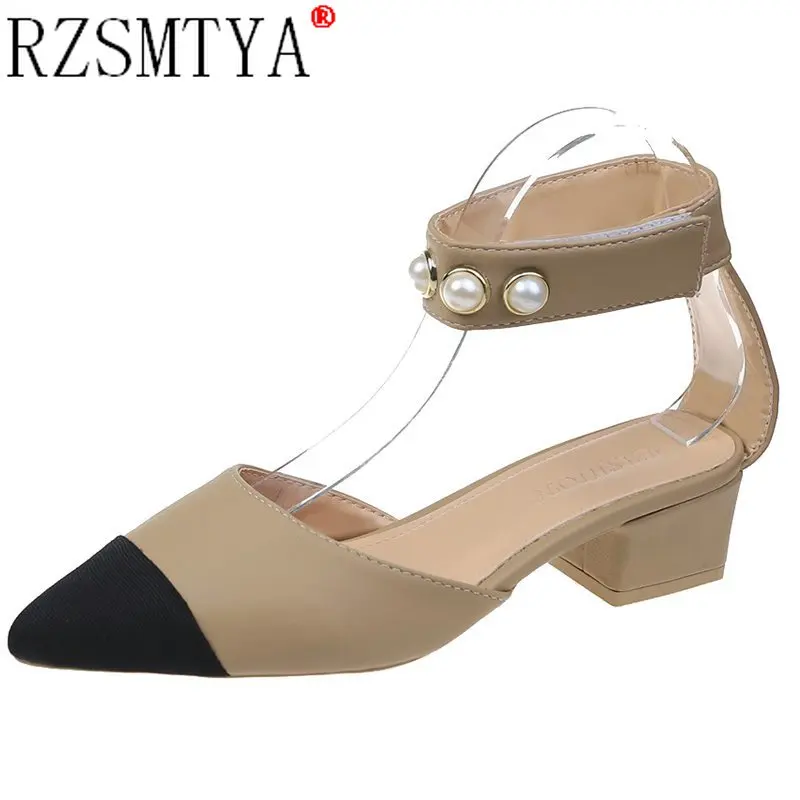 

Женские босоножки с ремешком на пятке, открытые туфли с острым носком и бусинами во французском стиле, весна-лето 2021