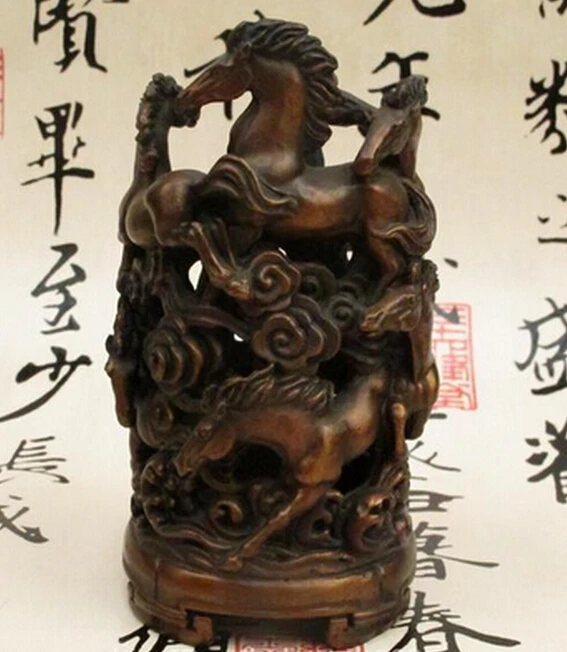 914 + Китайский Фэншуй Бронзовая галопирующая ваза с изображением лошадей горшок